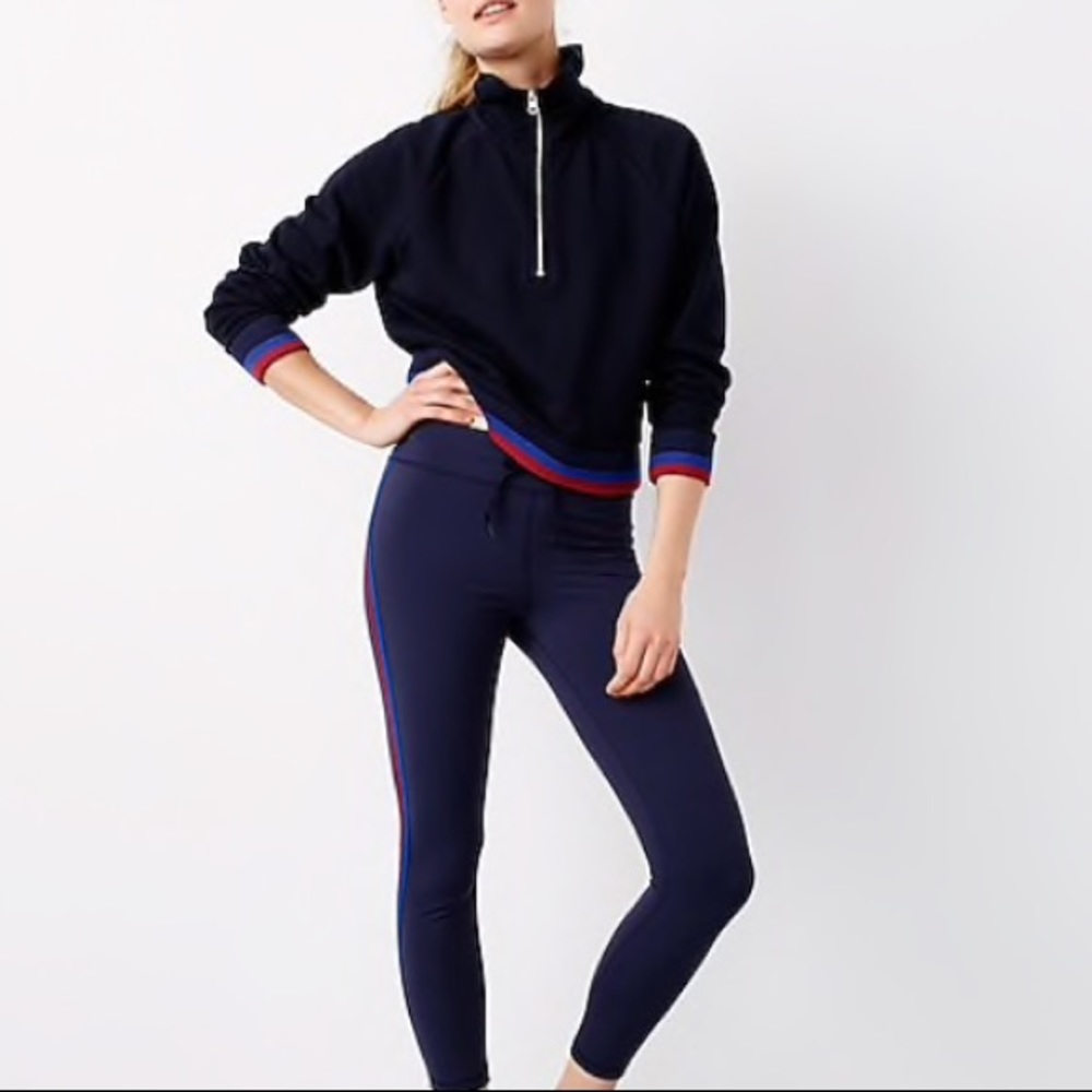 J Crew Half Zip Jacket Sport Stripe Blue Pockets